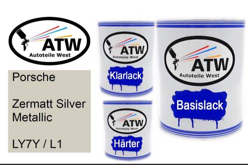 Porsche, Zermatt Silver Metallic, LY7Y / L1: 1L Lackdose + 1L Klarlack + 500ml Härter - Set, von ATW Autoteile West.
